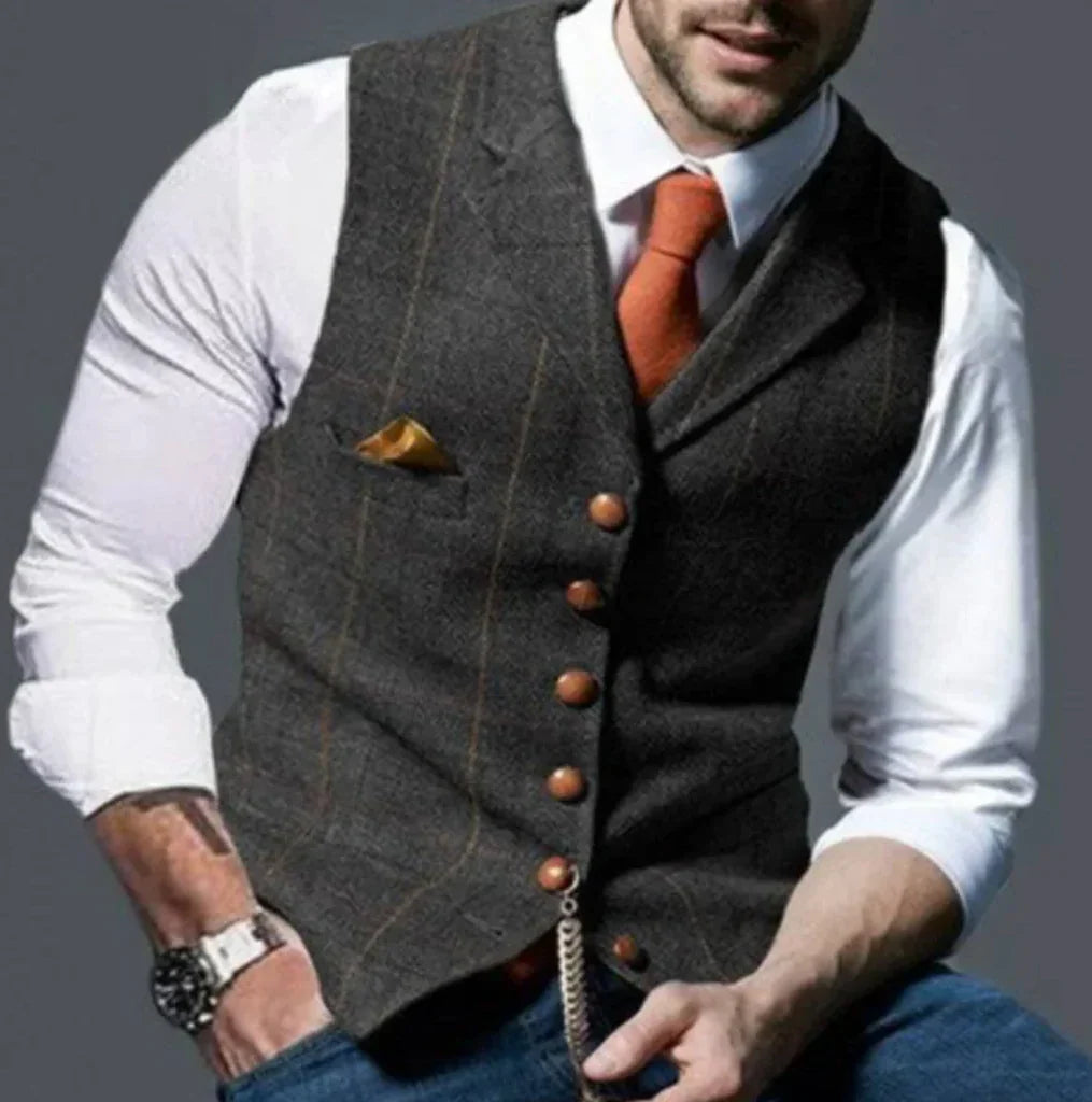 Tailored Vest with Vintage Details and Front Button Closure, Wrinkle Resistant All Vera Mart