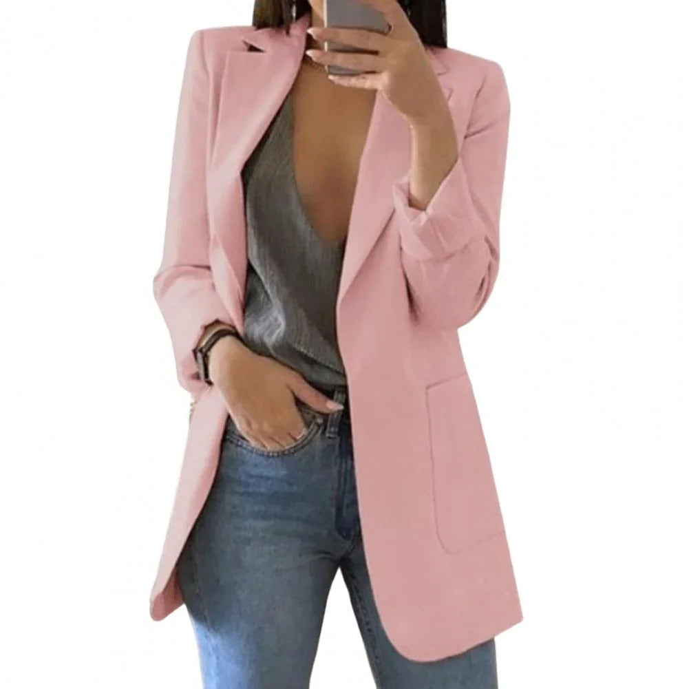 Open Front Long Blazer with Regular Fit and Extended Mid-Thigh Coverage All Vera Mart