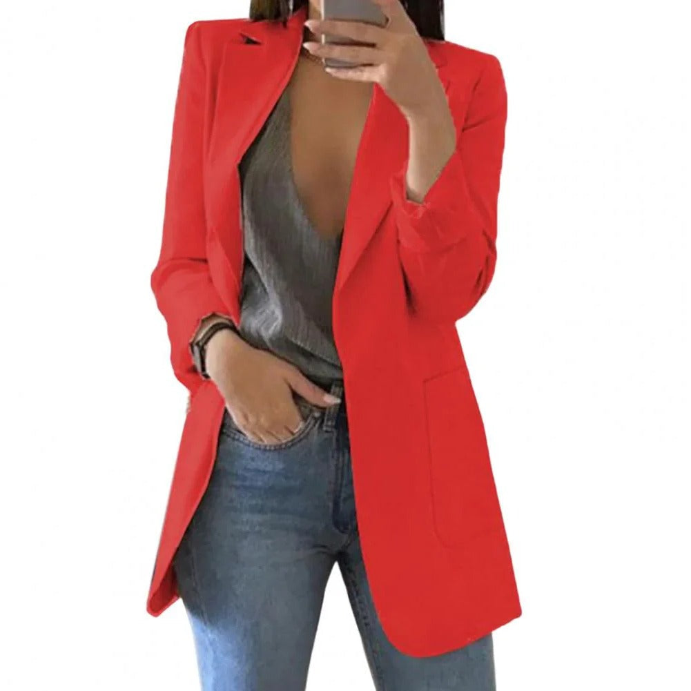 Open Front Long Blazer with Regular Fit and Extended Mid-Thigh Coverage All Vera Mart