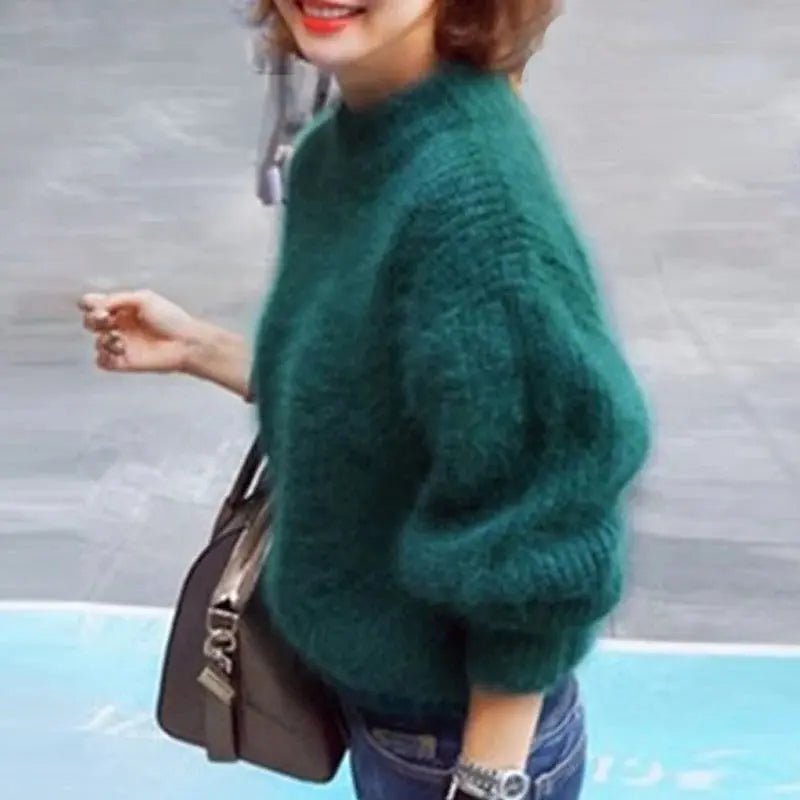 Women's Knit Sweater with Soft Brushed Fabric and Relaxed Fit, Hip Length All Vera Mart