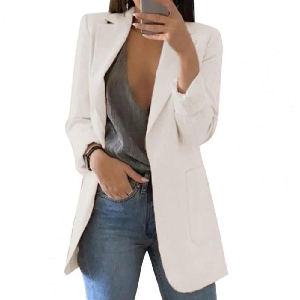 Open Front Long Blazer with Regular Fit and Extended Mid-Thigh Coverage All Vera Mart