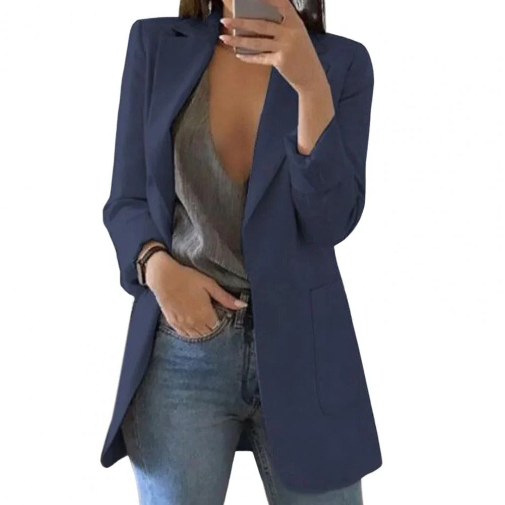 Open Front Long Blazer with Regular Fit and Extended Mid-Thigh Coverage All Vera Mart