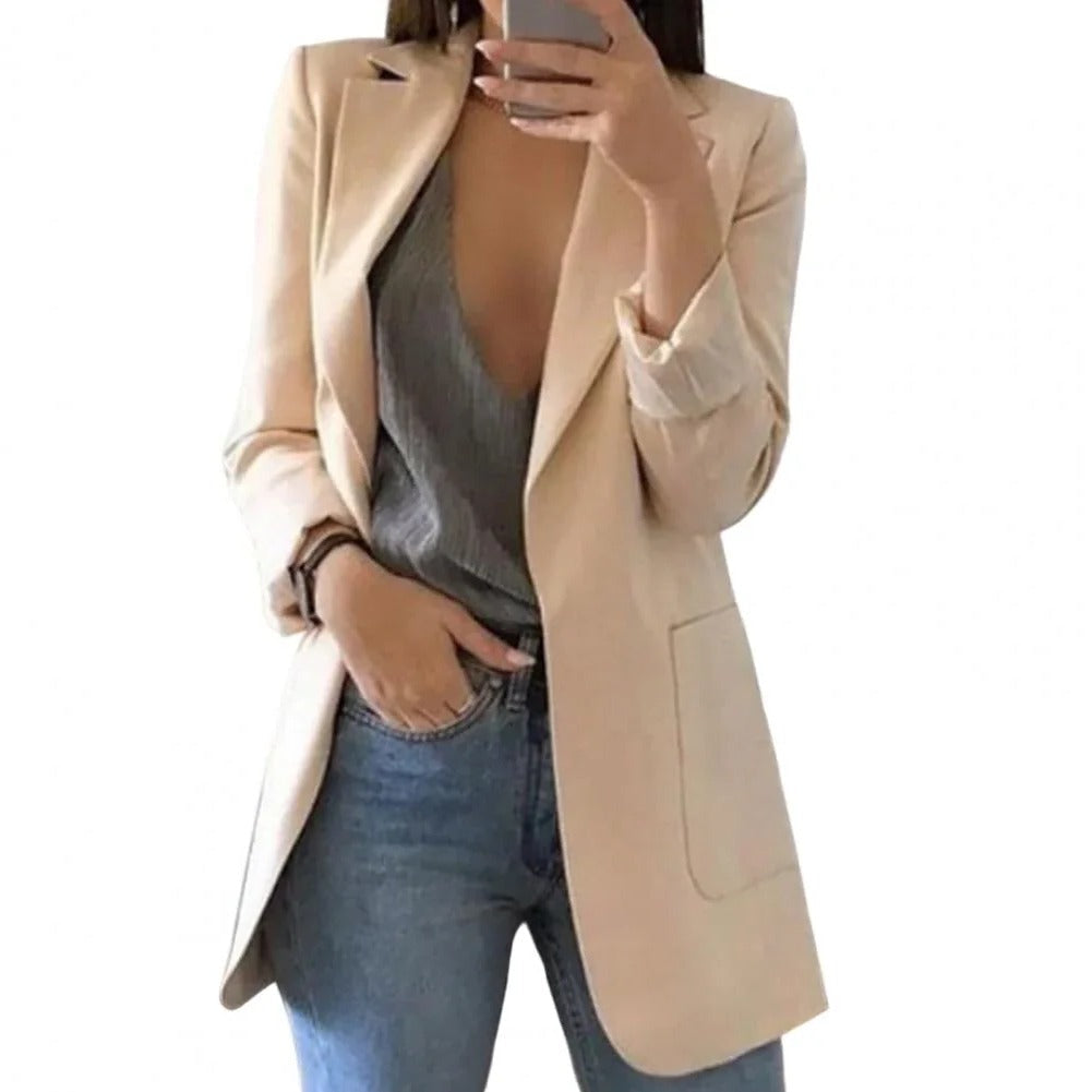 Open Front Long Blazer with Regular Fit and Extended Mid-Thigh Coverage All Vera Mart