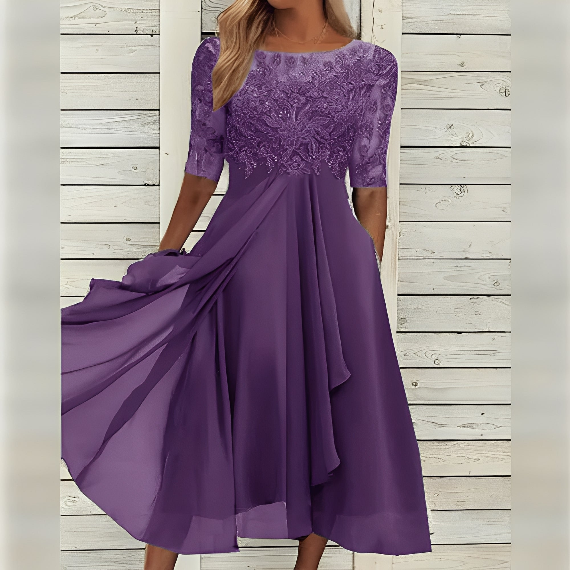 Women's Dress with Fitted Waist and Wrinkle-Resistant Fabric for Weddings All Vera Mart