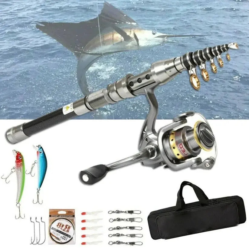 Telescopic Fishing Rod Kit with Spinning Reel and 100-Meter Line, Tackle Box All Vera Mart