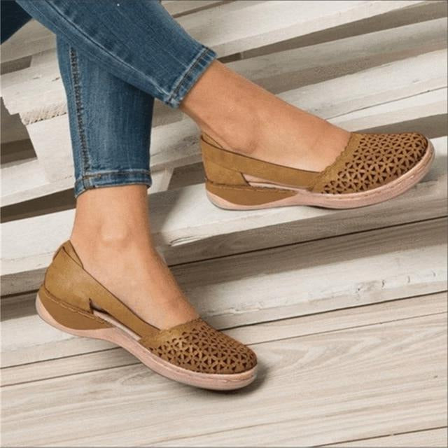 Women's Wide Toe Box Flats with Cushioned Insole and Flexible Synthetic Leather, Slip Resistant Sole All Vera Mart
