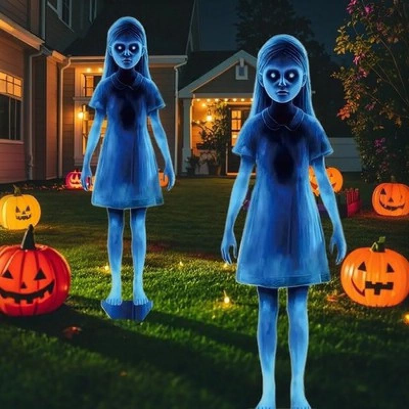 Glowing Twin Ghost Yard Decoration with Ground Stakes, 15.7in Height All Vera Mart