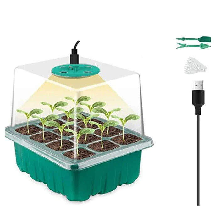 Indoor Seed Starting Tray with Full Spectrum Grow Light and Raised Dome Cover All Vera Mart