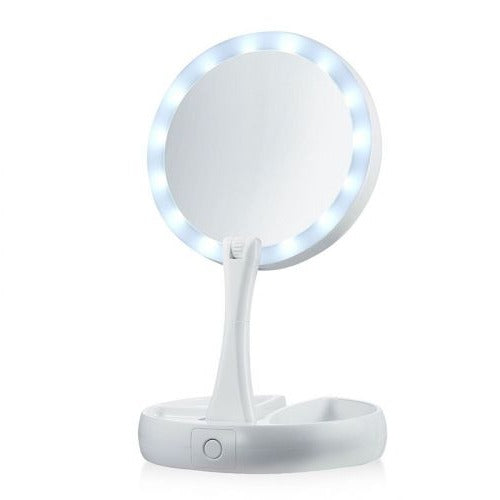 Dual Panel Makeup Mirror with 10x Magnification and Three Color LED Lights All Vera Mart