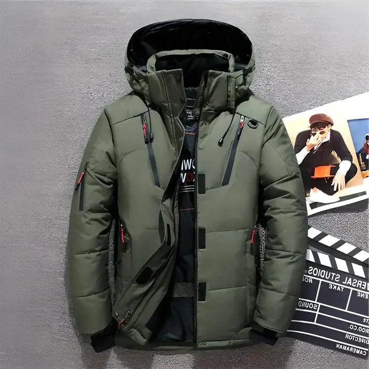 Insulated Down Jacket with Adjustable Hood and Zippered Pockets, Water-Resistant Shell All Vera Mart