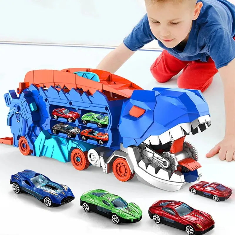 Transforming Dinosaur Playset with Dual Tracks and Car Storage, Tabletop All Vera Mart