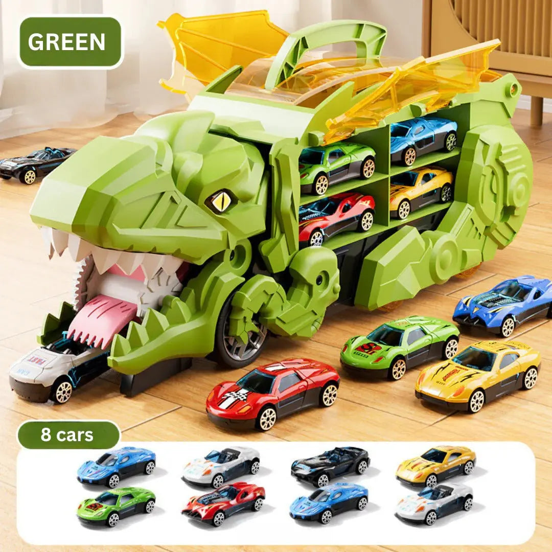 Transforming Dinosaur Playset with Dual Tracks and Car Storage, Tabletop All Vera Mart