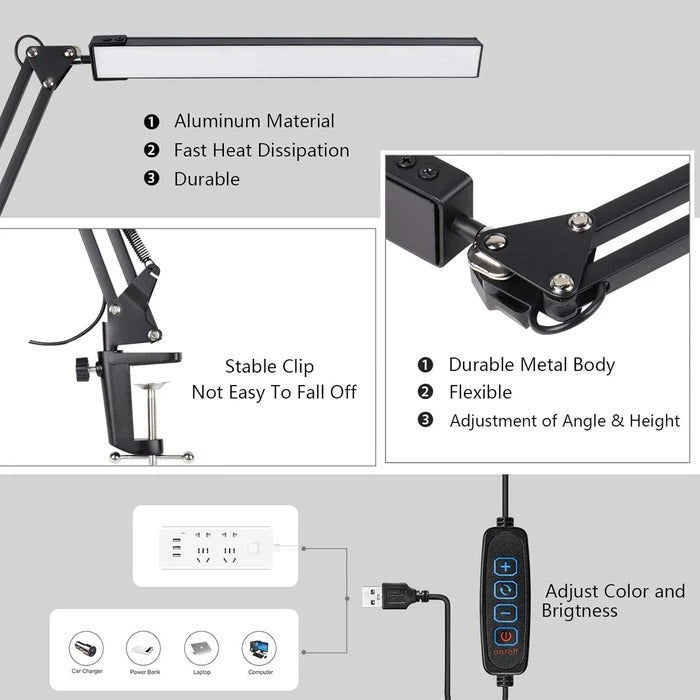Adjustable Desk Lamp with Touch Control and Three Color Temperatures, USB Powered All Vera Mart