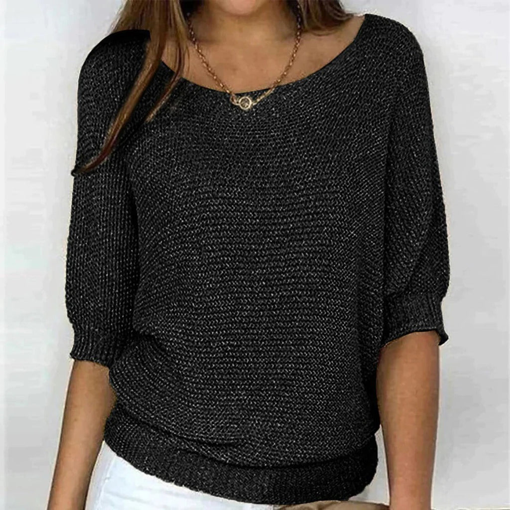 Knitted Top with Textured Pattern and Loose Fit, Polyester Pullover All Vera Mart