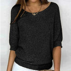 Knitted Top with Textured Pattern and Loose Fit, Polyester Pullover All Vera Mart