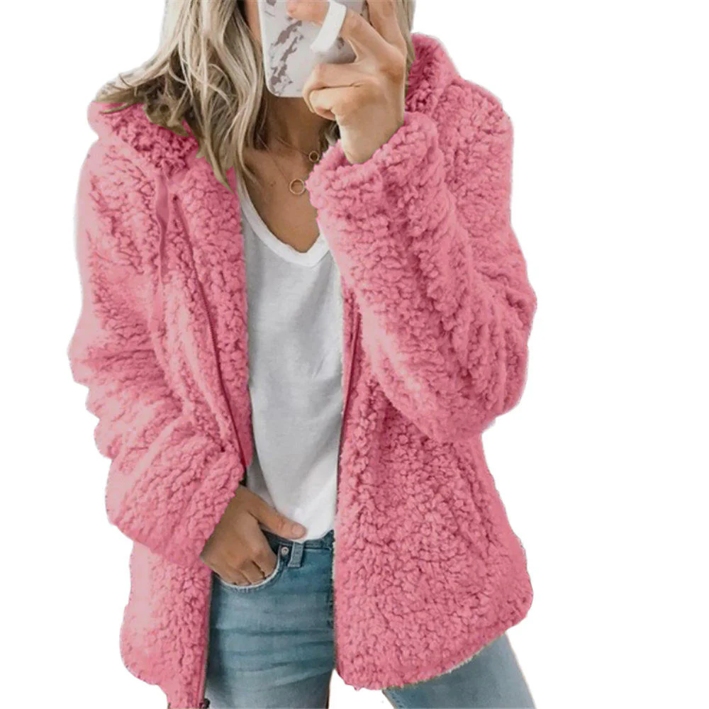 Textured Fleece Coat with Full Zipper and Side Pockets All Vera Mart