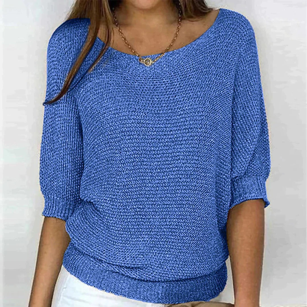 Knitted Top with Textured Pattern and Loose Fit, Polyester Pullover All Vera Mart