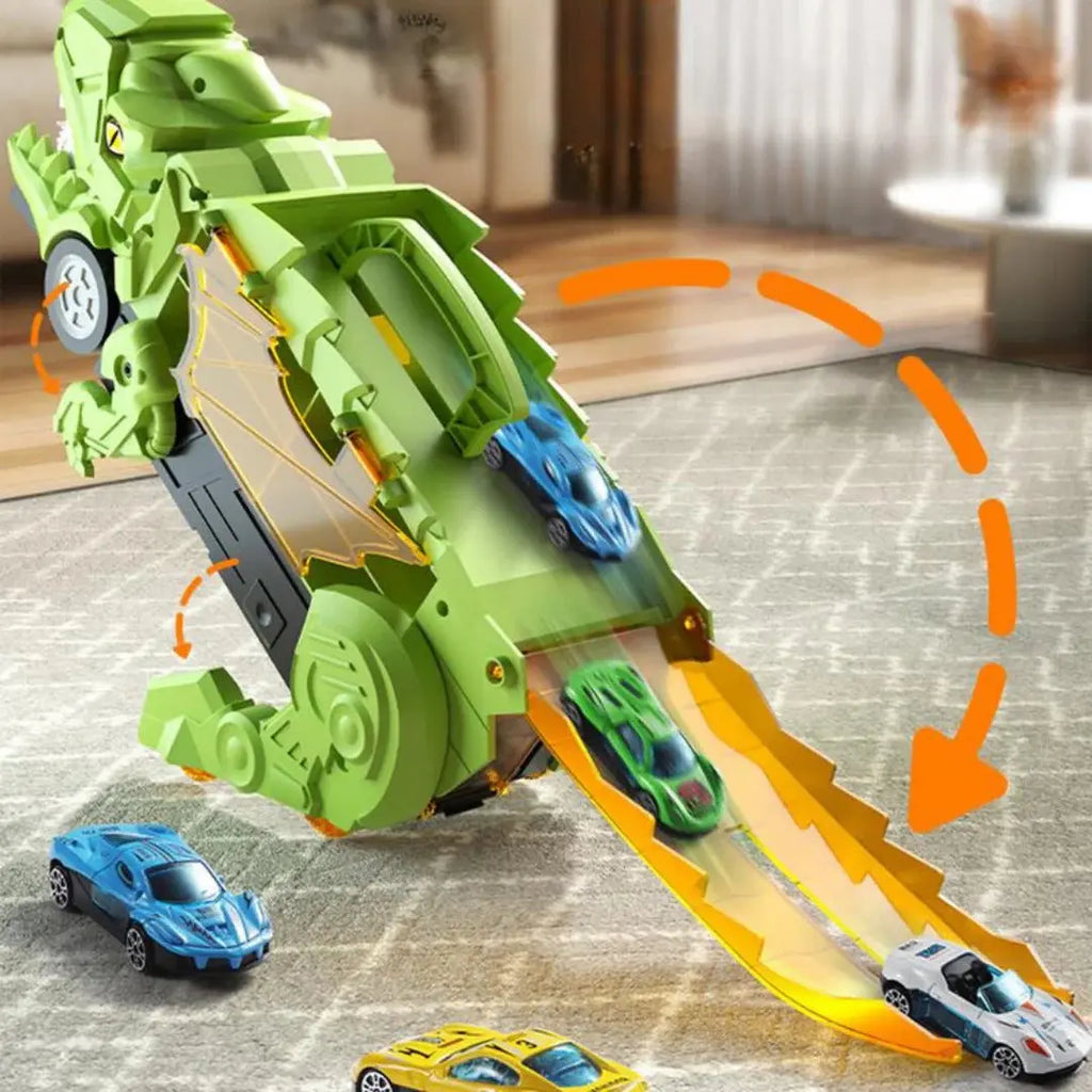 Transforming Dinosaur Playset with Dual Tracks and Car Storage, Tabletop All Vera Mart