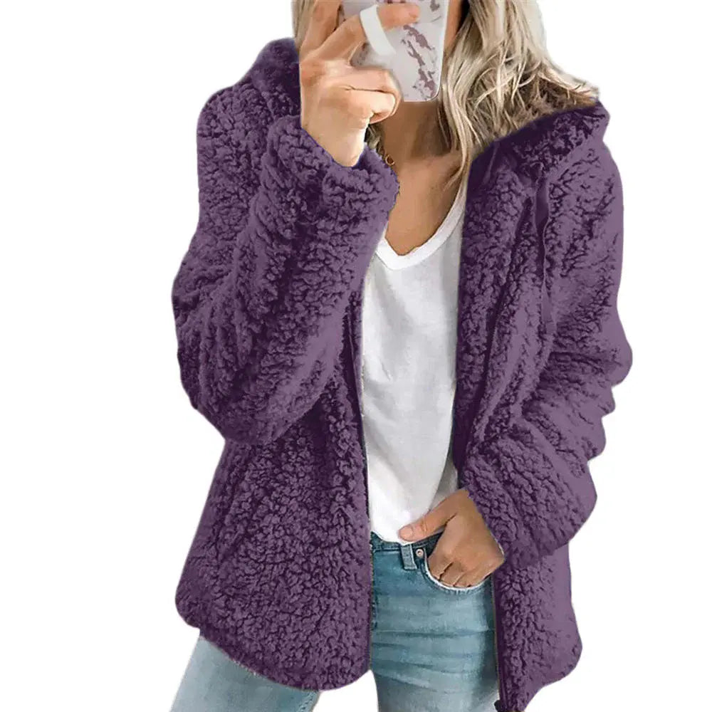 Teddy Coat with Full-Length Zipper and Deep Front Pockets, Plush Fleece Lining All Vera Mart