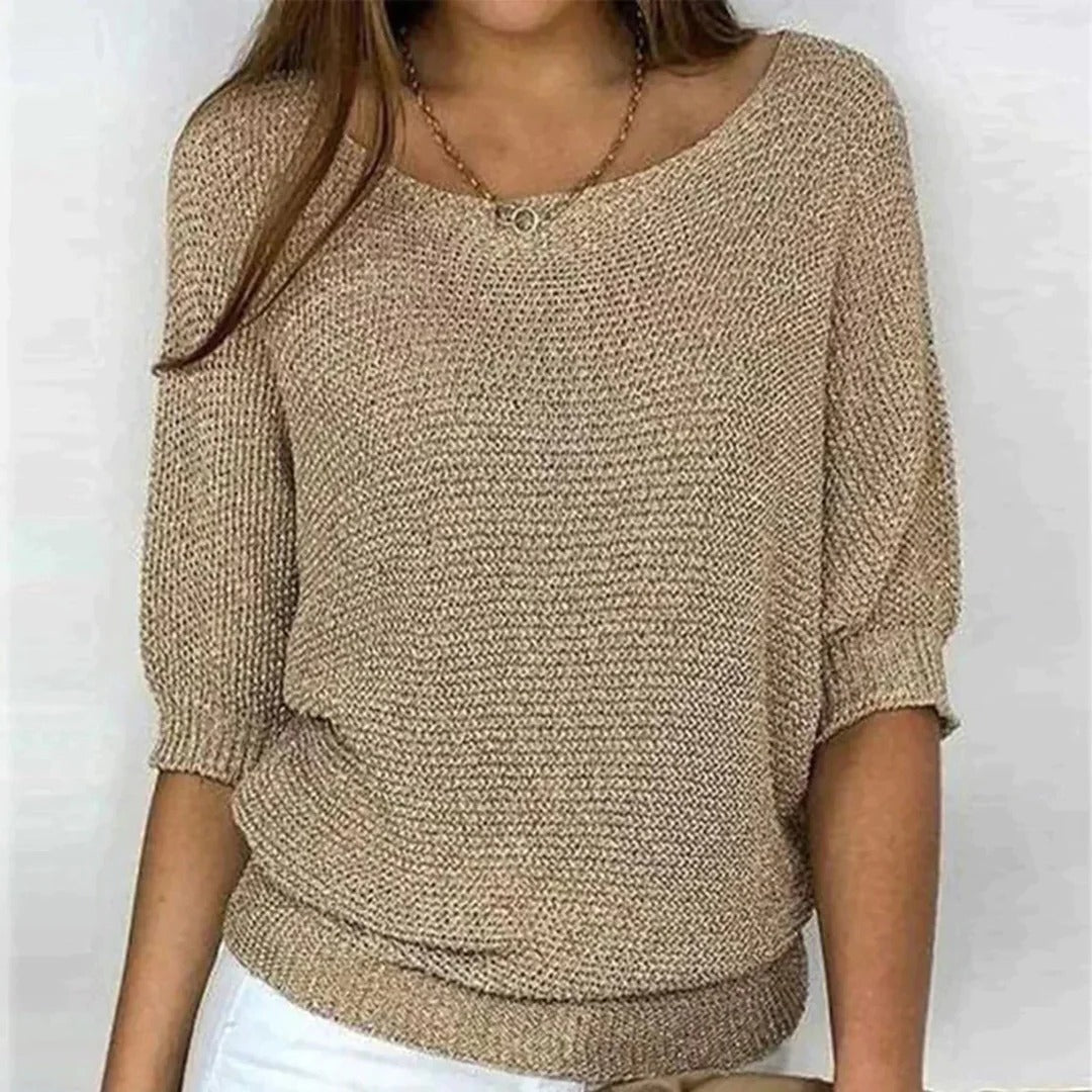 Knitted Top with Textured Pattern and Loose Fit, Polyester Pullover All Vera Mart