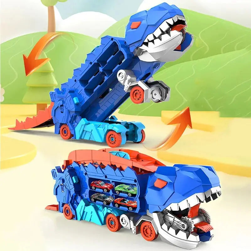 Transforming Dinosaur Playset with Dual Tracks and Car Storage, Tabletop All Vera Mart