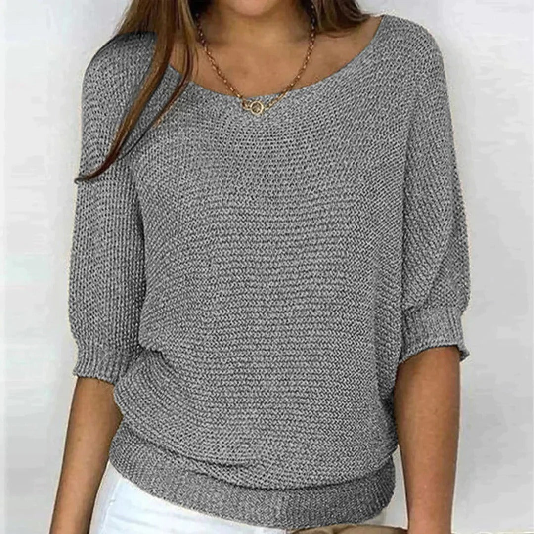 Knitted Top with Textured Pattern and Loose Fit, Polyester Pullover All Vera Mart
