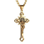 Engraved Crucifix Medal Pendant with Dual-Side Religious Symbols and Silver Tone Finish All Vera Mart