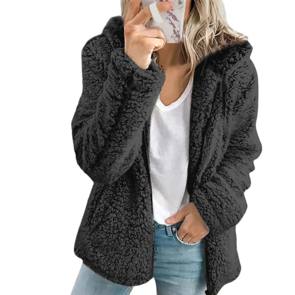 Teddy Coat with Full-Length Zipper and Deep Front Pockets, Plush Fleece Lining All Vera Mart