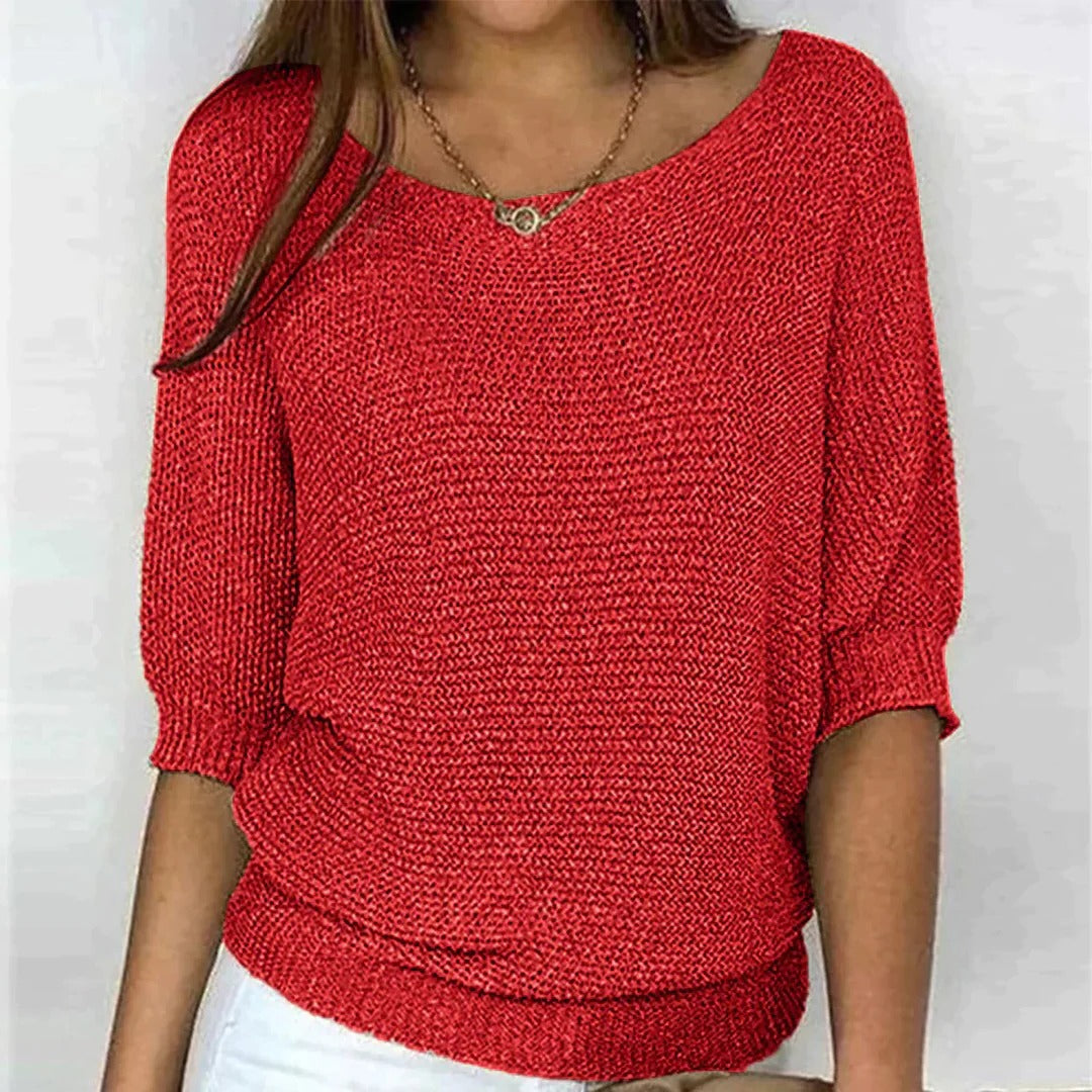 Knitted Top with Textured Pattern and Loose Fit, Polyester Pullover All Vera Mart