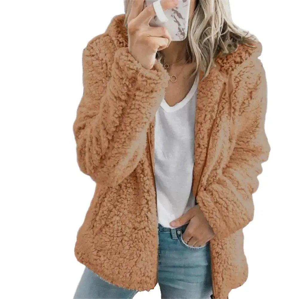 Teddy Coat with Full-Length Zipper and Deep Front Pockets, Plush Fleece Lining All Vera Mart