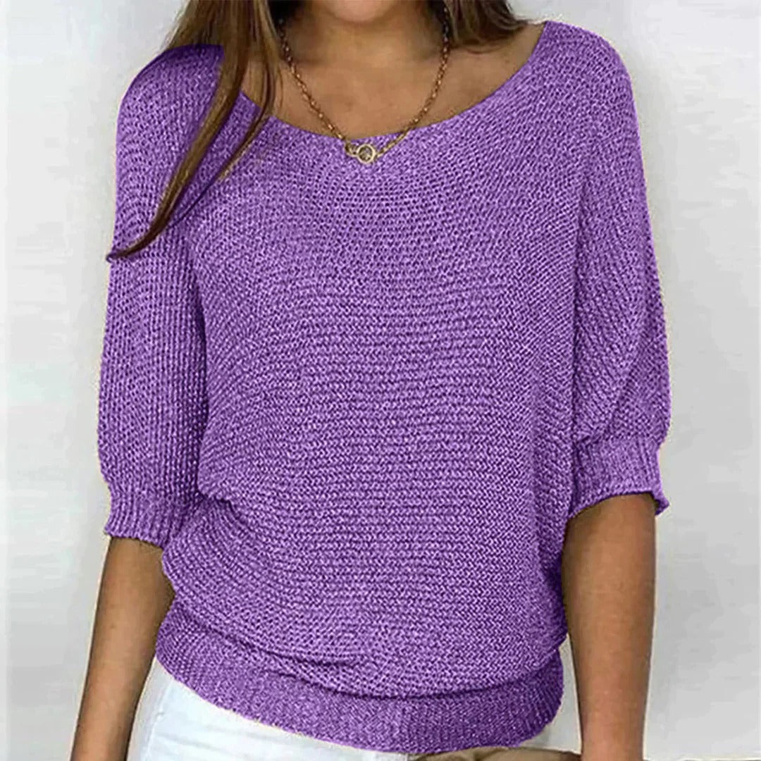 Knitted Top with Textured Pattern and Loose Fit, Polyester Pullover All Vera Mart