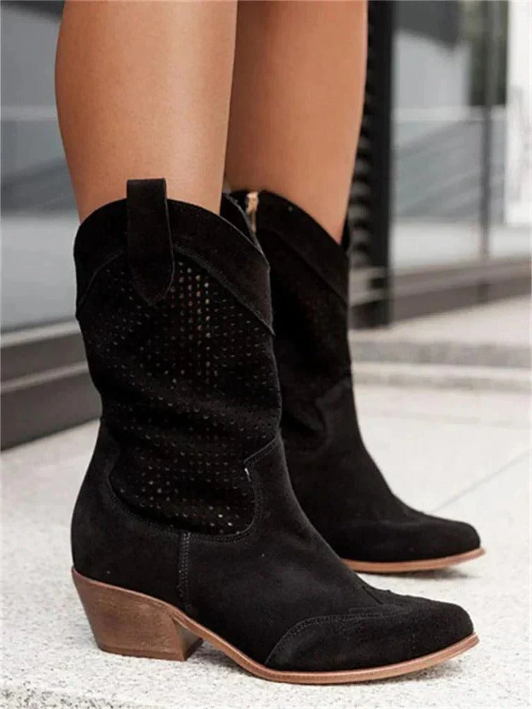 Cowboy Boots with Side Zipper and Contoured Sole, Mid Calf Height All Vera Mart