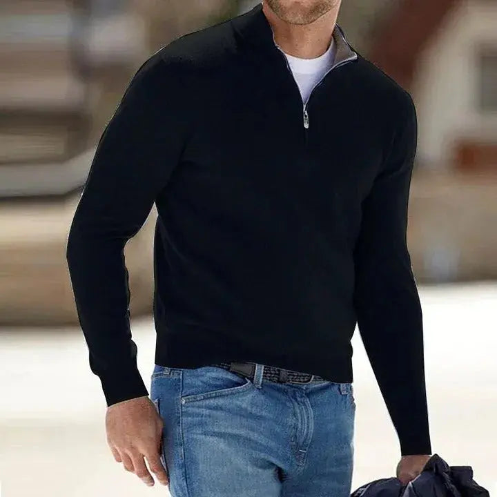 Cashmere Knit Sweater with Zipper and Relaxed Fit for Men All Vera Mart