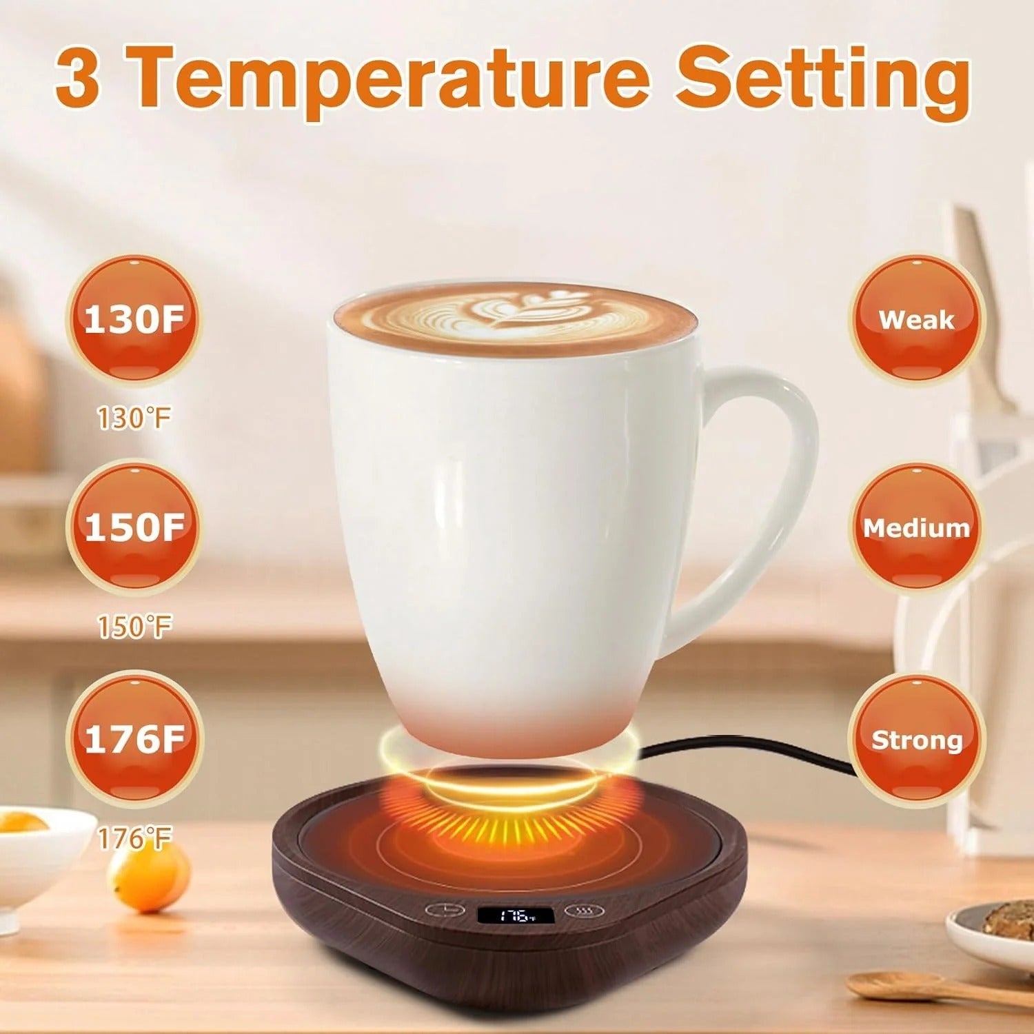 Beverage Warmer with Three Temperature Settings and Adjustable Timer All Vera Mart
