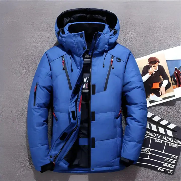 Insulated Down Jacket with Adjustable Hood and Zippered Pockets, Water-Resistant Shell All Vera Mart