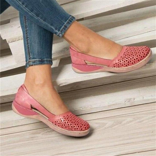 Women's Wide Toe Box Flats with Cushioned Insole and Flexible Synthetic Leather, Slip Resistant Sole All Vera Mart