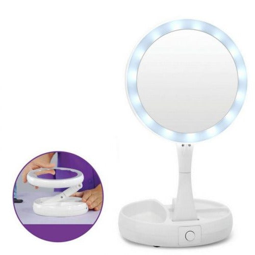 Dual Panel Makeup Mirror with 10x Magnification and Three Color LED Lights All Vera Mart
