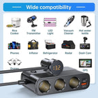 Seven Port Car Adapter with 128W Output and LED Voltage Display All Vera Mart