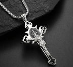 Engraved Crucifix Medal Pendant with Dual-Side Religious Symbols and Silver Tone Finish All Vera Mart