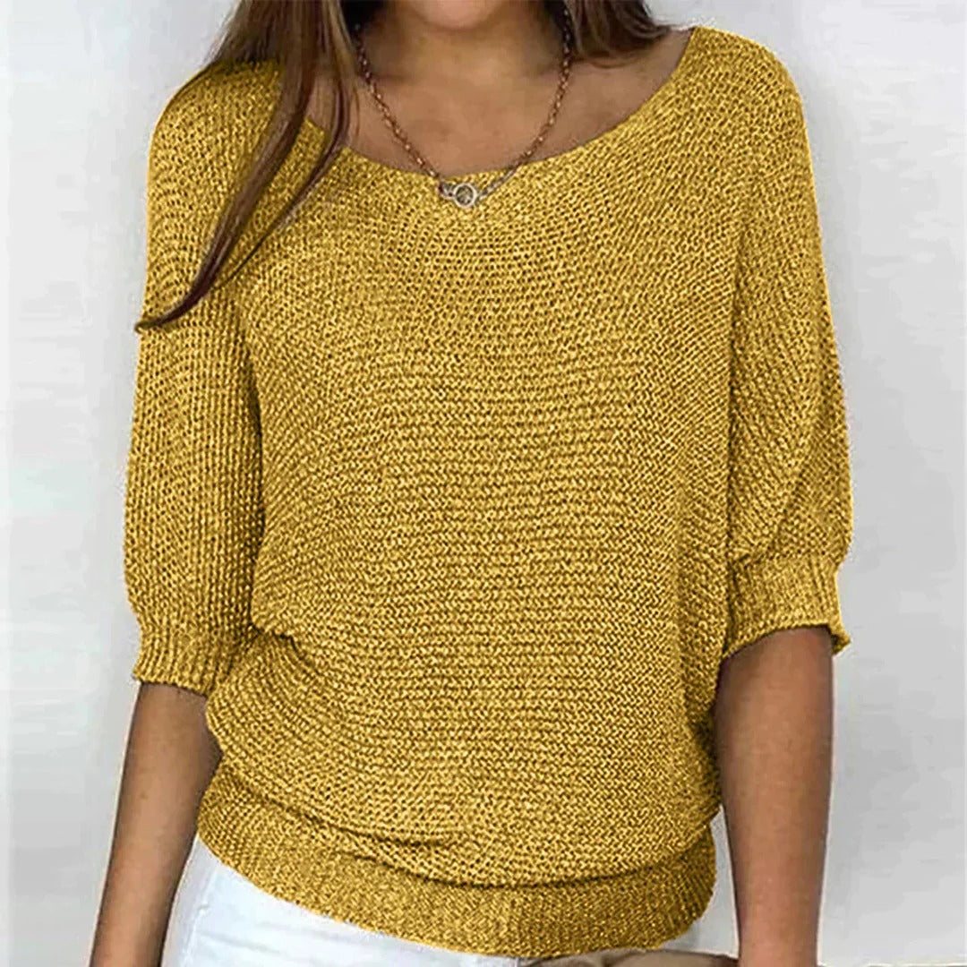 Knitted Top with Textured Pattern and Loose Fit, Polyester Pullover All Vera Mart