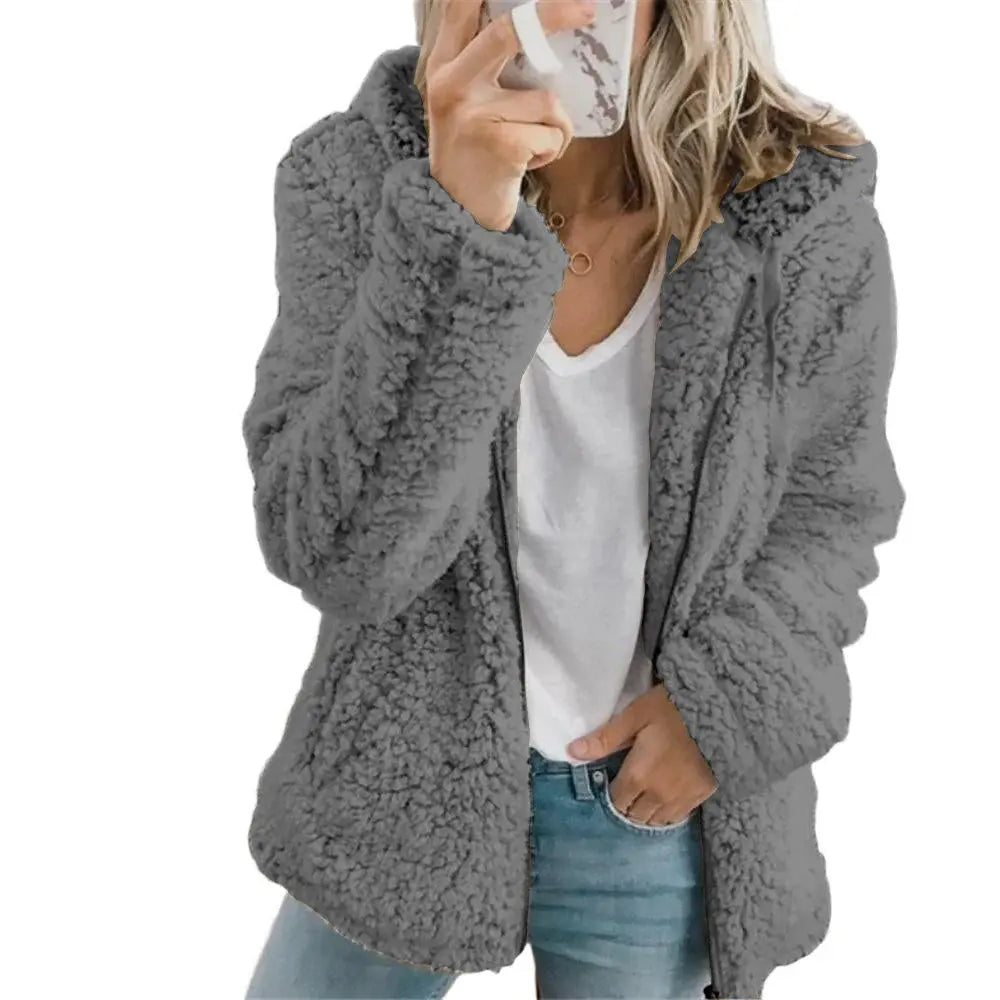 Teddy Coat with Full-Length Zipper and Deep Front Pockets, Plush Fleece Lining All Vera Mart