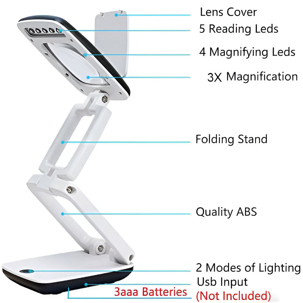Magnifying Floor Lamp with 3X Lens and 12 LED Lights for Reading All Vera Mart