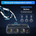 Seven Port Car Adapter with 128W Output and LED Voltage Display All Vera Mart
