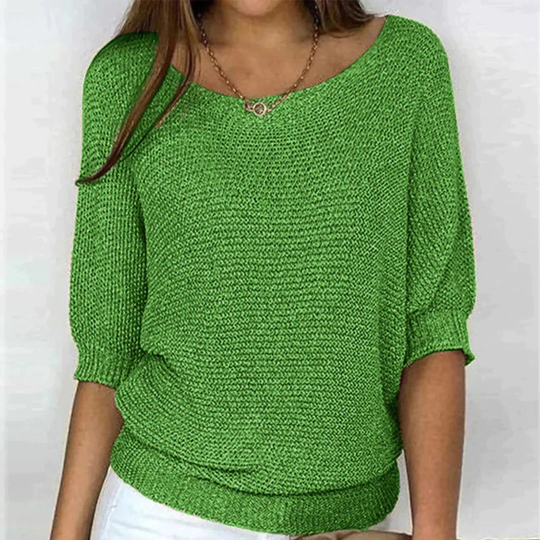 Knitted Top with Textured Pattern and Loose Fit, Polyester Pullover All Vera Mart