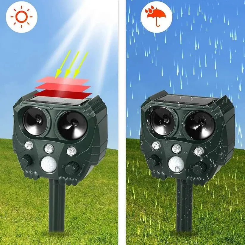 Ultrasonic Animal Repellent with Solar Power and Motion Sensor, 110° Range All Vera Mart