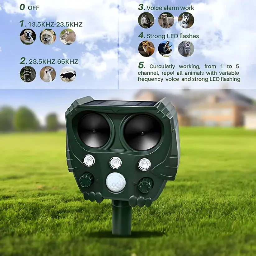Ultrasonic Animal Repellent with Solar Power and Motion Sensor, 110° Range All Vera Mart