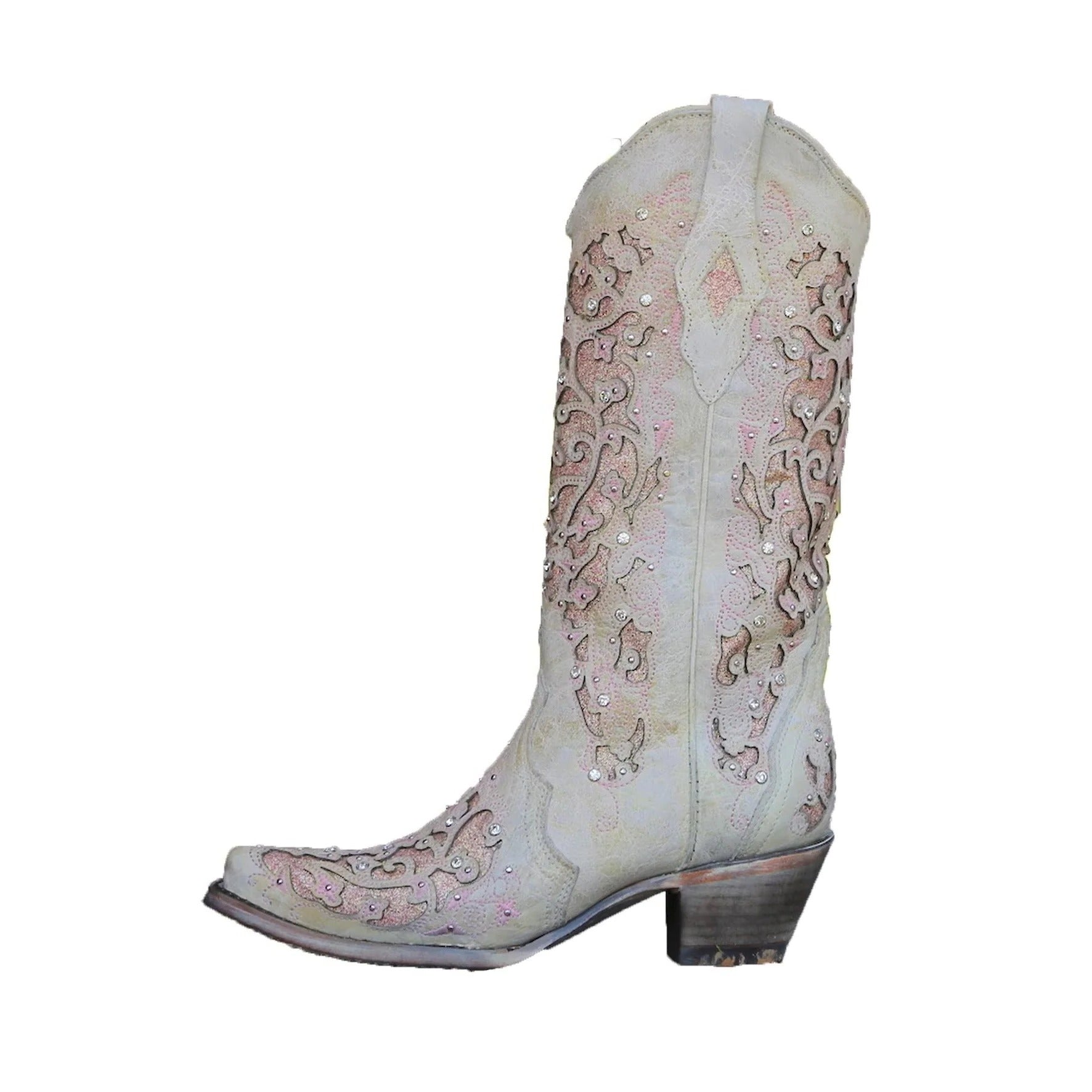 Sequin Embroidered Mid-Calf Boots with Pointed Toe and Thick Heel All Vera Mart