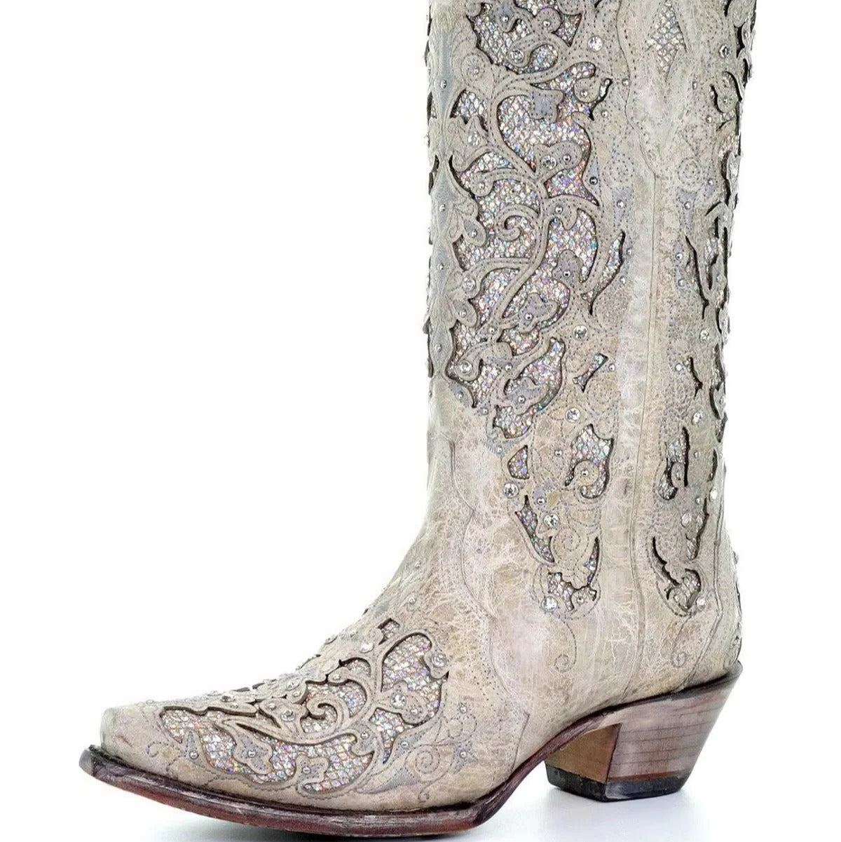 Sequin Embroidered Mid-Calf Boots with Pointed Toe and Thick Heel All Vera Mart