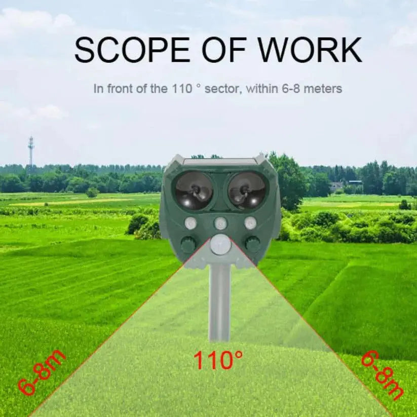 Ultrasonic Animal Repellent with Solar Power and Motion Sensor, 110° Range All Vera Mart
