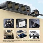 Seven Port Car Adapter with 128W Output and LED Voltage Display All Vera Mart